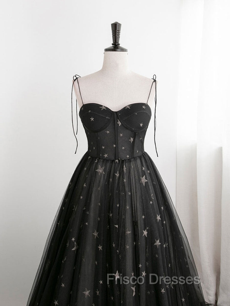 Black A line Sweetheart Neck Tulle Long Formal Prom Dress, Black Formal Graduation Dress
