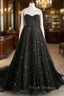 Black A line Sweetheart Neck Tulle Long Formal Prom Dress, Black Formal Graduation Dress