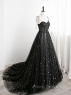 Black A line Sweetheart Neck Tulle Long Formal Prom Dress, Black Formal Graduation Dress