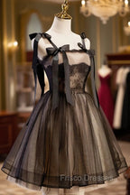 Black A-Line Tulle Lace Short Formal Prom Dress, Black Lace Homecoming Dress