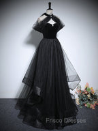 Black A-Line Tulle Long Formal Prom Dress, Black Long Evening Dress