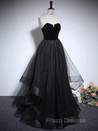 Black A-Line Tulle Long Formal Prom Dress, Black Long Evening Dress