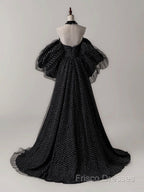 Black A- Line Tulle Long Formal Prom Dress, Black Long Formal Dress