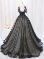 Black A-Line Tulle Long Formal Prom Dress, Black Tulle Formal Evening Dress