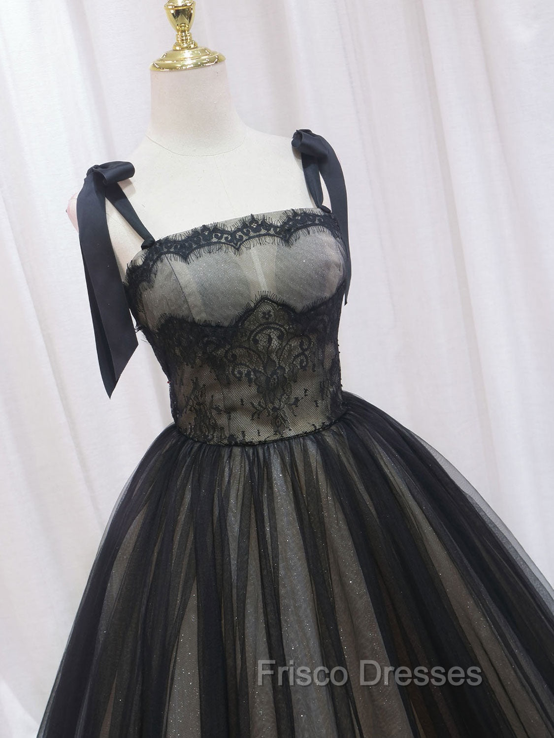 Black A-Line Tulle Long Formal Prom Dress, Black Tulle Formal Evening Dress