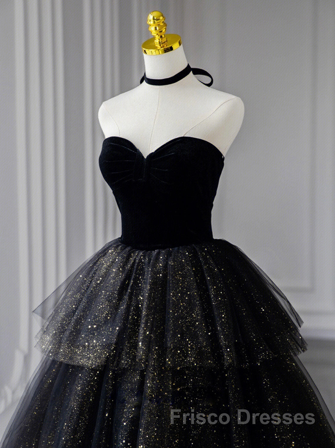 Black  A-Line Tulle Shiny Tulle Long Formal Prom Dresses, Black Tulle Formal Dresses
