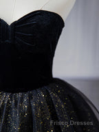 Black  A-Line Tulle Shiny Tulle Long Formal Prom Dresses, Black Tulle Formal Dresses