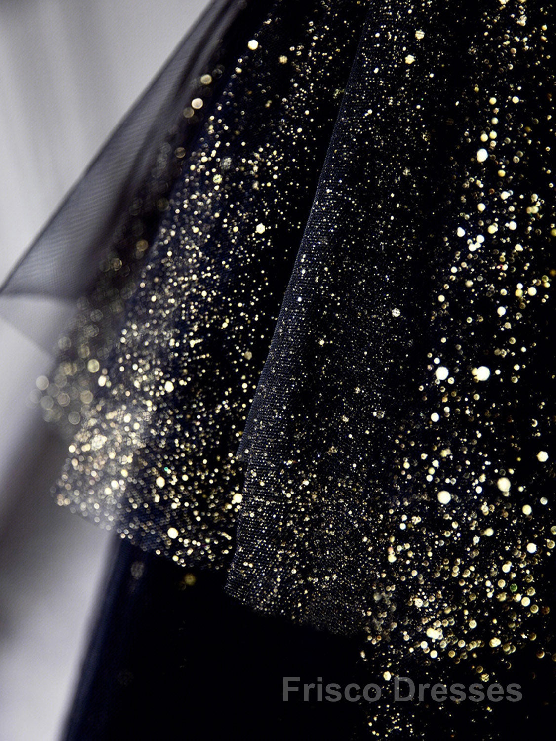 Black  A-Line Tulle Shiny Tulle Long Formal Prom Dresses, Black Tulle Formal Dresses