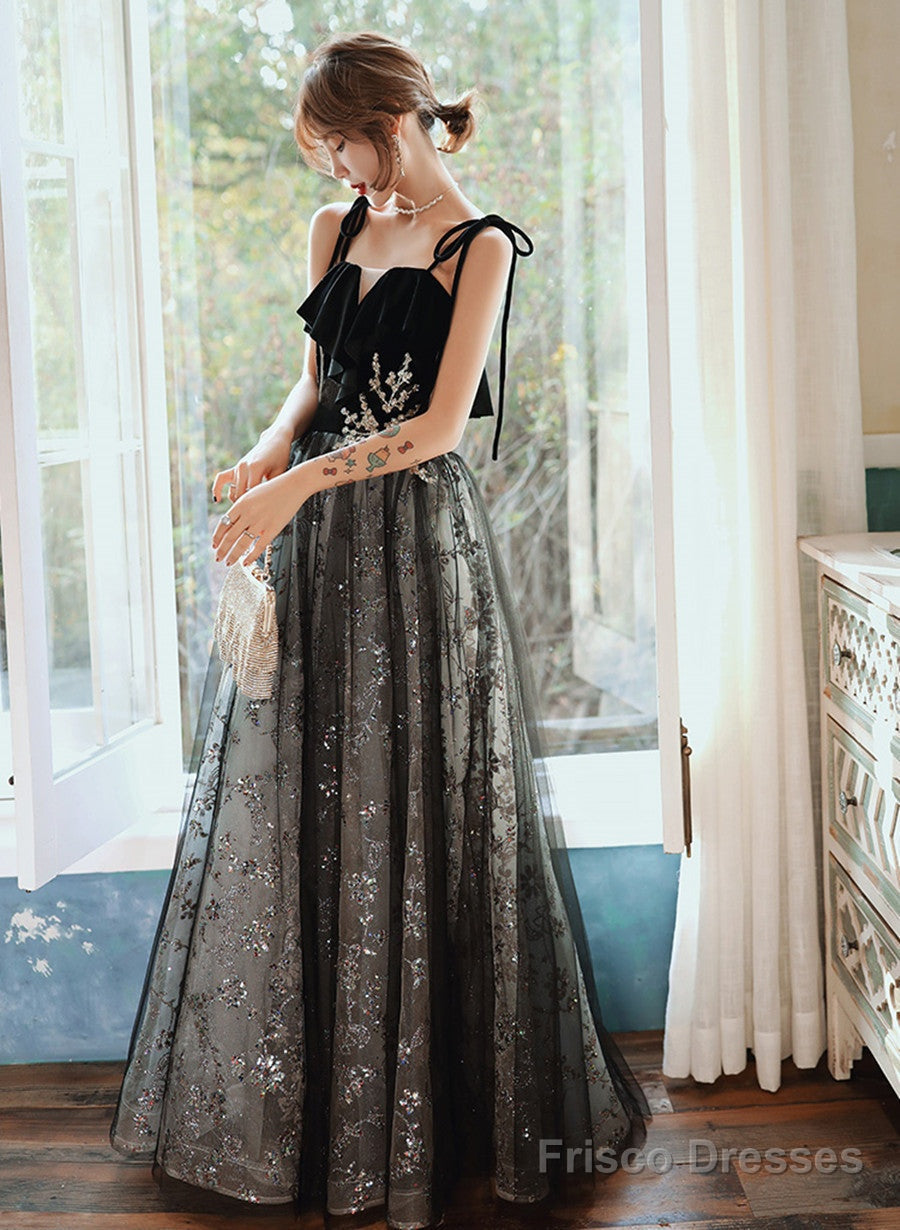 Black A-Line Tulle Straps Long Party Dress, A-Line Black Formal Dress Prom Dress Secondary image