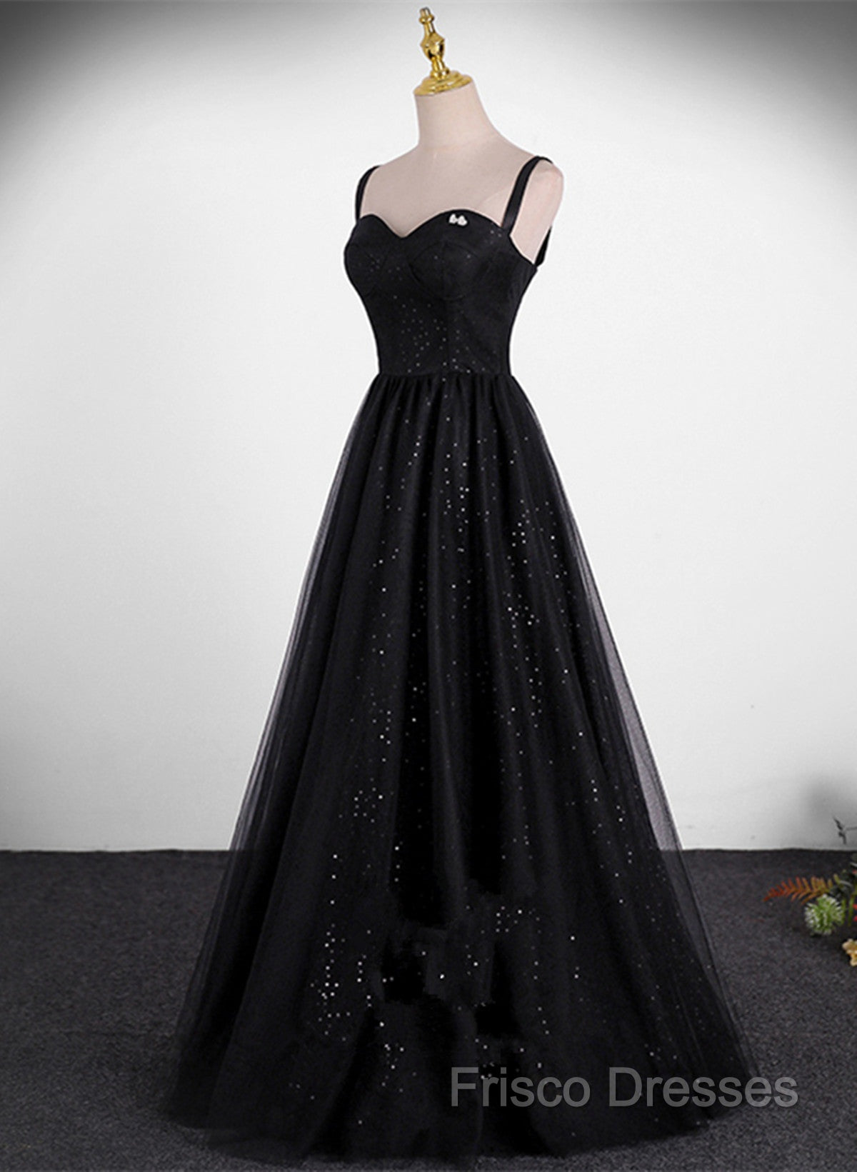 Black A-Line Tulle Straps Simple Long Formal Prom Dress, Black Formal Dress Party Dress Secondary image