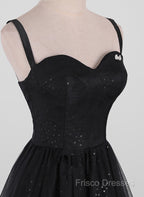 Black A-Line Tulle Straps Simple Long Formal Prom Dress, Black Formal Dress Party Dress