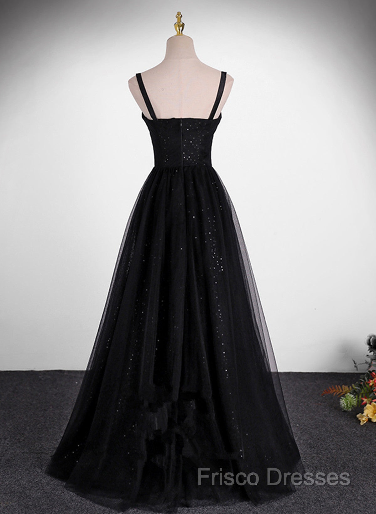 Black A-Line Tulle Straps Simple Long Formal Prom Dress, Black Formal Dress Party Dress