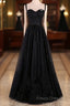 Black A-Line Tulle Straps Simple Long Formal Prom Dress, Black Formal Dress Party Dress