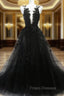 Black A-line Tulle with Lace Long Party Dress, Black Formal Dress Formal Prom Dress
