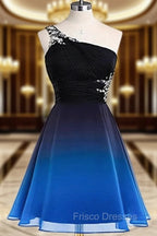 Black and Blue Gradient Chiffon Beaded Party Dress, A-line Chiffon Homecoming Dress