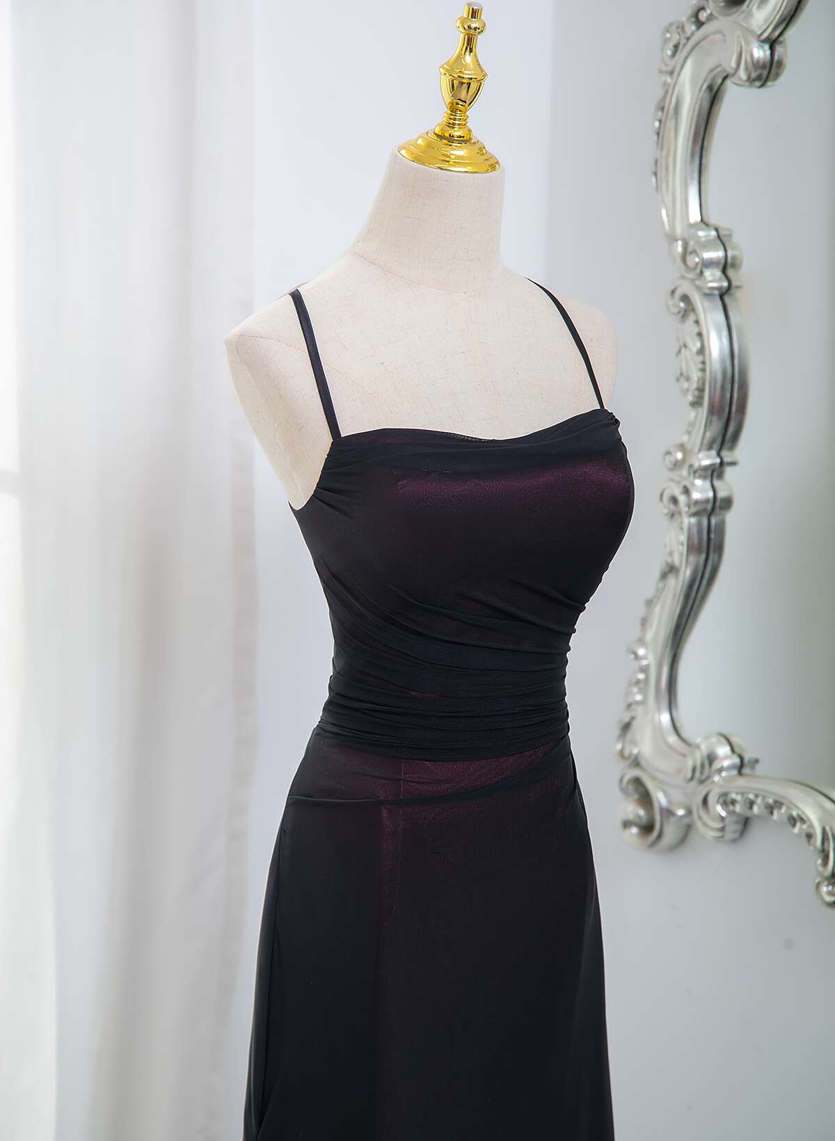 Black And Burgundy Scoop Straps Lace-Up Long Party Dress, Simple Long Prom Dress