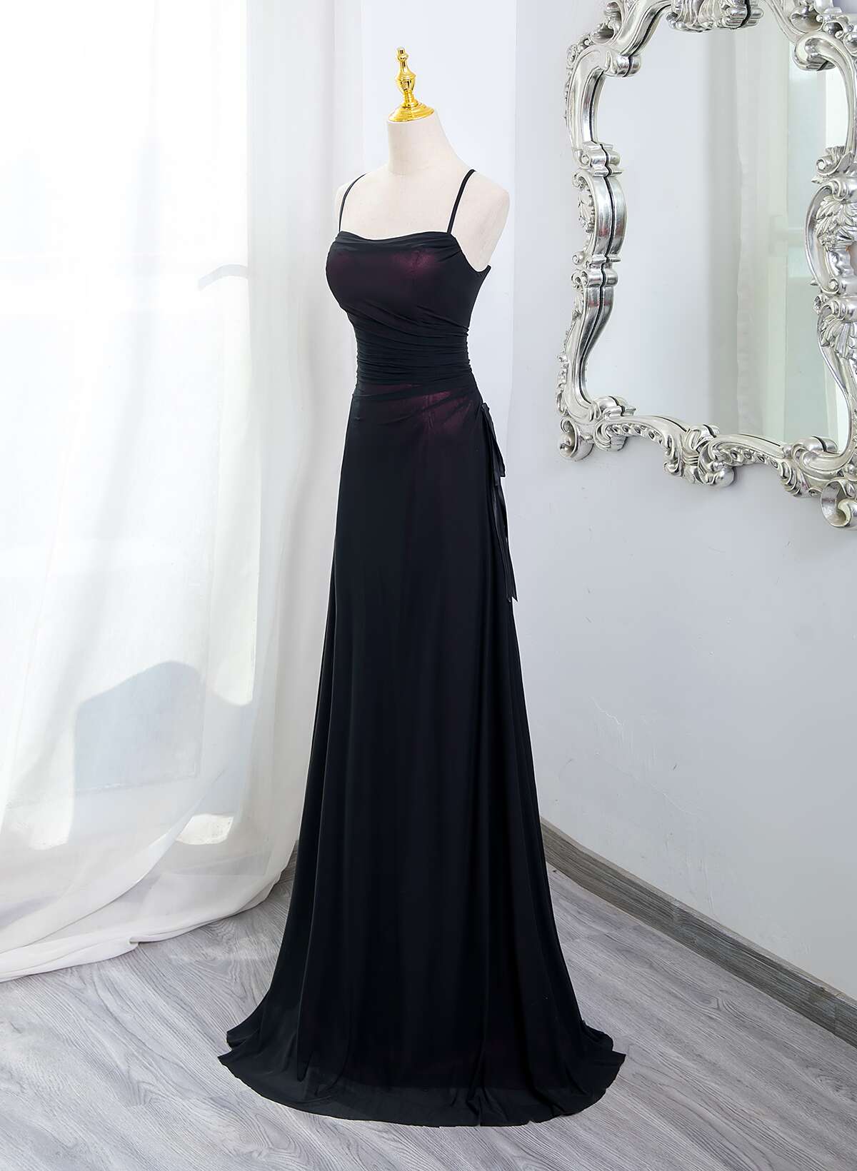 Black And Burgundy Scoop Straps Lace-Up Long Party Dress, Simple Long Prom Dress