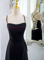 Black And Burgundy Scoop Straps Lace-Up Long Party Dress, Simple Long Prom Dress