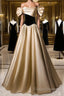 Black And Champagne Satin Long Party Dress, Off Shoulder Satin Formal Prom Dress