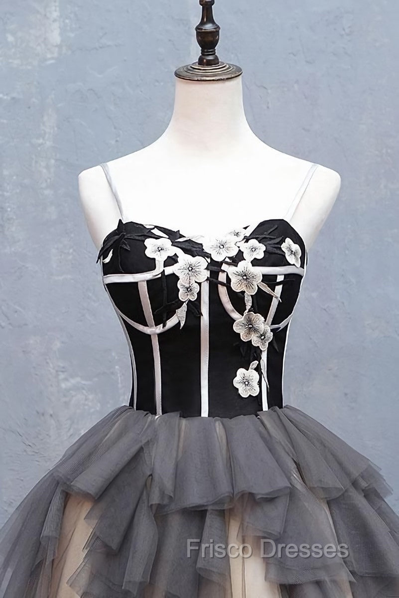 Black and Champagne Sweetheart Short Formal Dress Party Dress, Short Homecoming Dress