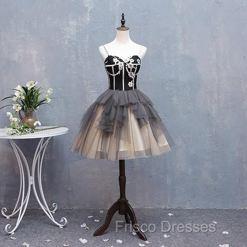 Black and Champagne Sweetheart Short Formal Dress Party Dress, Short Homecoming Dress