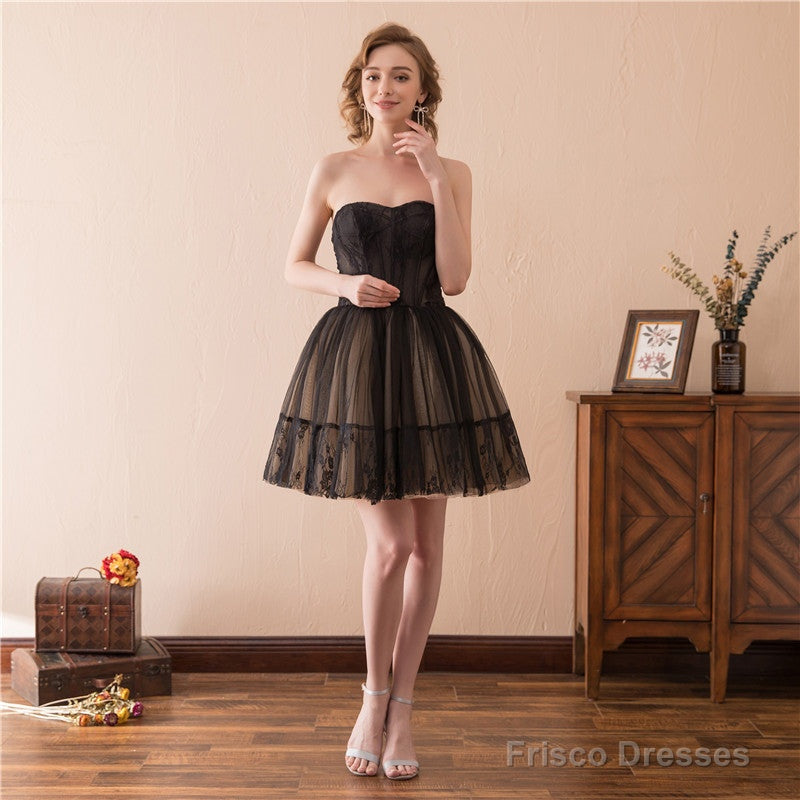 Black and Champagne Tulle Sweetheart Lace Short Party Dress, Tulle Homecoming Dresses Secondary image