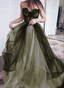 Black And Green Sweetheart Tulle With Lace Formal Dress, A-Line Lace-Up Prom Dress
