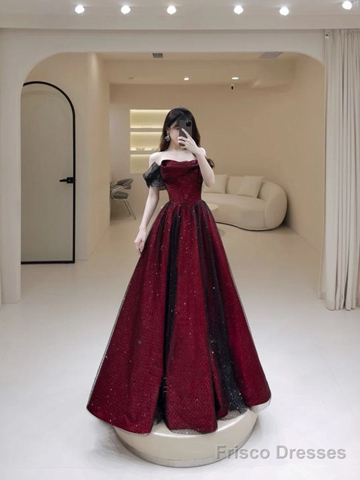 Black And Red A-Line Strapless Party Dress, Off Shoulder Tulle Prom Dress Secondary image