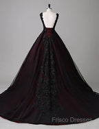 Black And Red Backless Tulle Long Formal Gown, Black And Red Long Formal Prom Dress