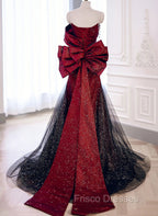 Black And Red Long Party Dress Formal Prom Dress, Sweetheart Satin Evening Dress Formal Dress