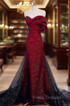 Black And Red Long Party Dress Formal Prom Dress, Sweetheart Satin Evening Dress Formal Dress