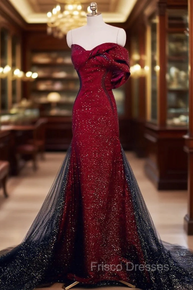 Black And Red Long Party Dress Formal Prom Dress, Sweetheart Satin Evening Dress Formal Dress