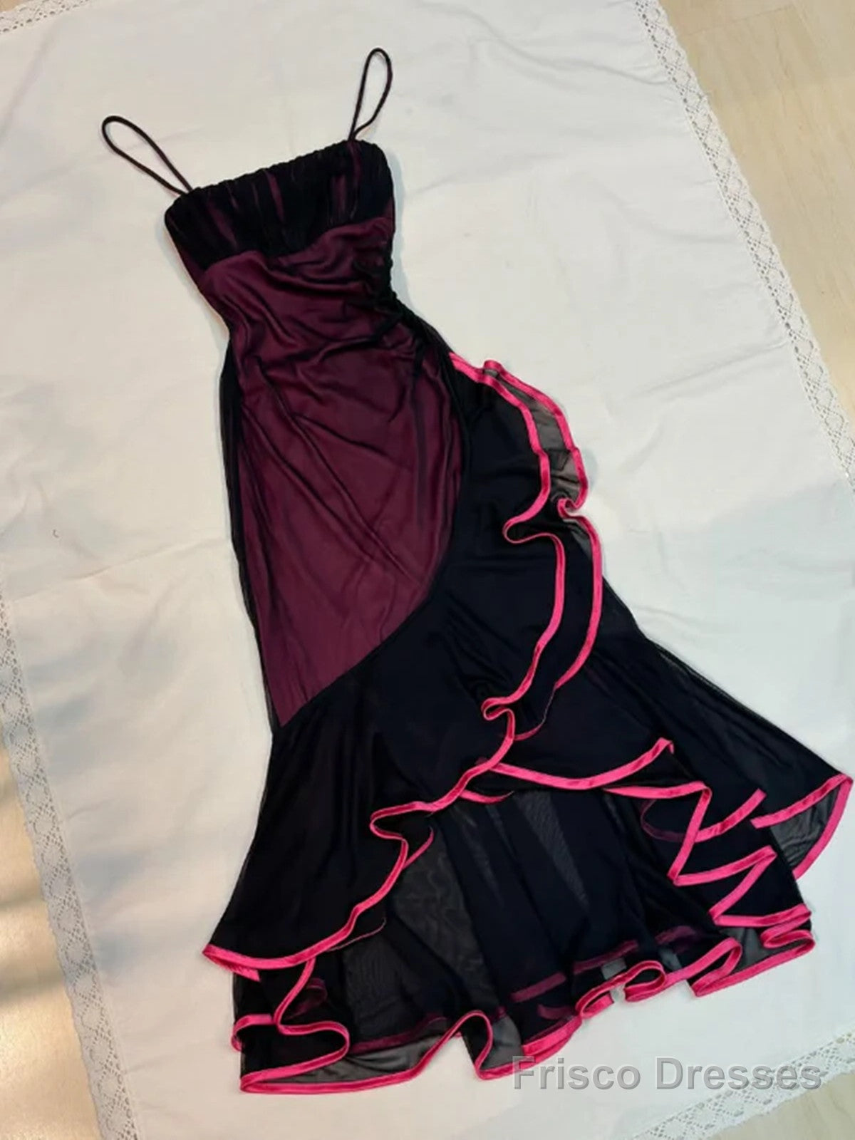 Black And Red Scoop High Low Mermaid Party Dress, Black And Red Evening Dress Main image