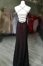 Black And Red Square Neckline Party Dress, Black And Red Long Prom Dress