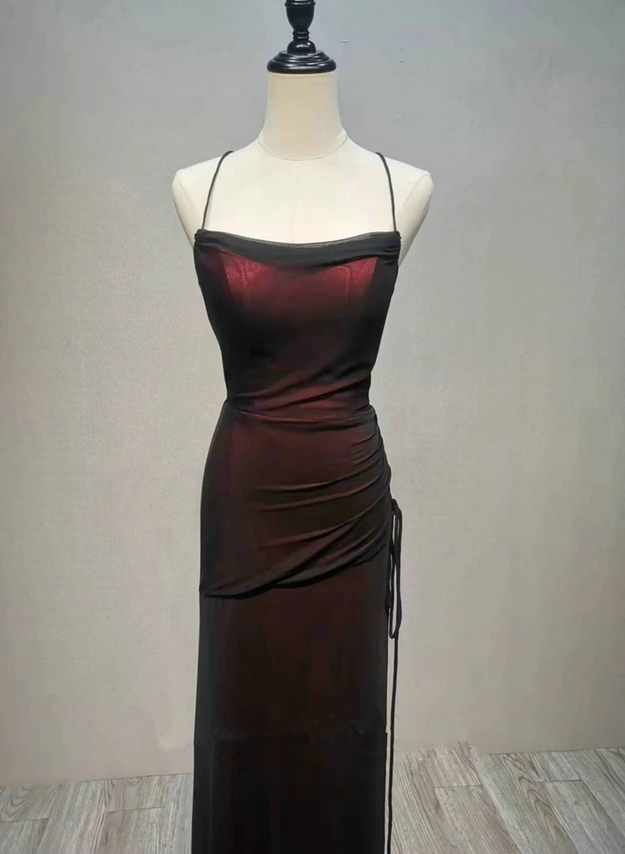 Black And Red Straps Long Simple Party Dress, Black And Red Prom Dress Secondary image