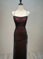 Black And Red Straps Long Simple Party Dress, Black And Red Prom Dress