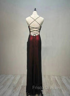 Black and Red Straps Long Simple Party Dress, Black and Red Formal Prom Dress