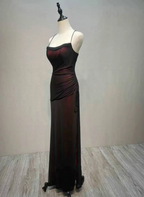 Black And Red Straps Long Simple Party Dress, Black And Red Prom Dress
