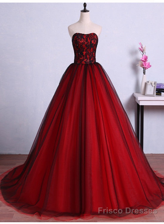Black And Red Tulle Long Gorgeous Formal Gowns, Pretty Party Dresses, Lovely Party Gowns For 16 Birthday Main image