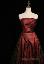Black and Wine Red Satin Off Shoulder Formal Dress, A-line Long Formal Prom Dress