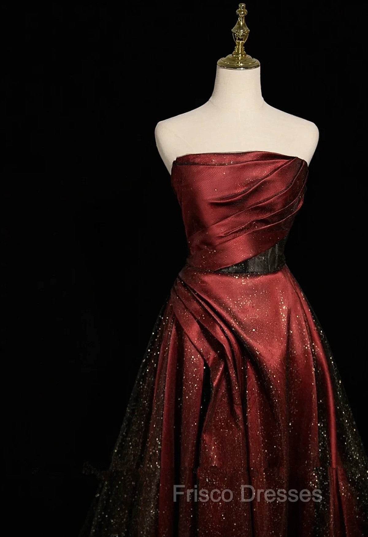 Black and Wine Red Satin Off Shoulder Formal Dress, A-line Long Formal Prom Dress