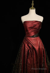 Black and Wine Red Satin Off Shoulder Formal Dress, A-line Long Prom Dress