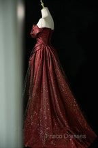 Black and Wine Red Satin Off Shoulder Formal Dress, A-line Long Formal Prom Dress