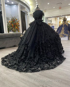 Black Ball Gown Off the Shoulder Quinceanera Dress with Bow Knot