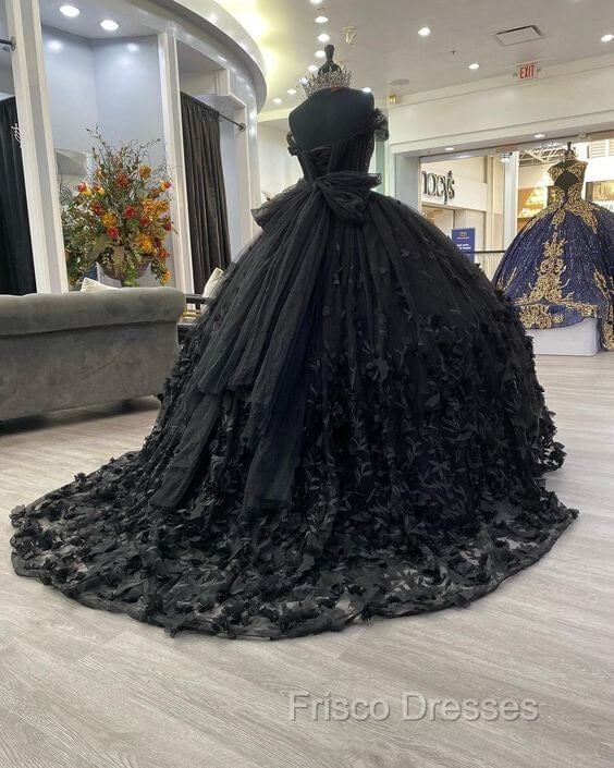 Black Ball Gown Off the Shoulder Quinceanera Dress with Bow Knot