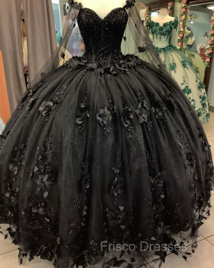 Black Ball Gown Quinceanera Dress with Flowers Secondary image