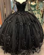 Black Ball Gown Quinceanera Dress with Flowers