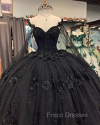 Black Ball Gown Quinceanera Dress with Flowers