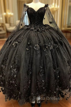 Black Ball Gown Quinceanera Dress with Flowers
