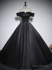 Black Ball Gown Satin Off the Shoulder Quinceanera Dress